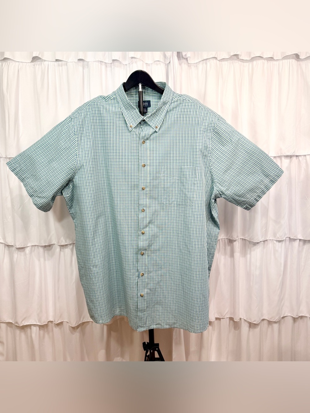 Harbor Bay Men’s Green Gingham Short Sleeve Button-Down Dress Shirt Size 3XLT